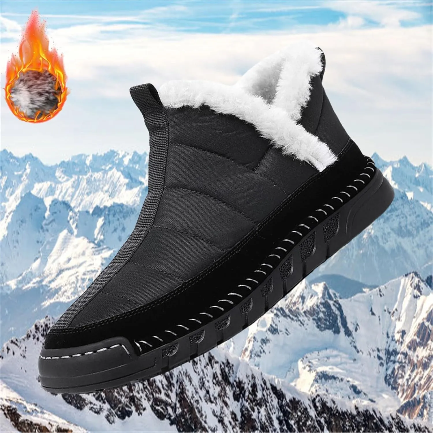 Men's Warm Waterproof Platform Snow Boots Comfort Plush Lined Non Slip Winter Ankle Booties Outdoor Ski Sneakers