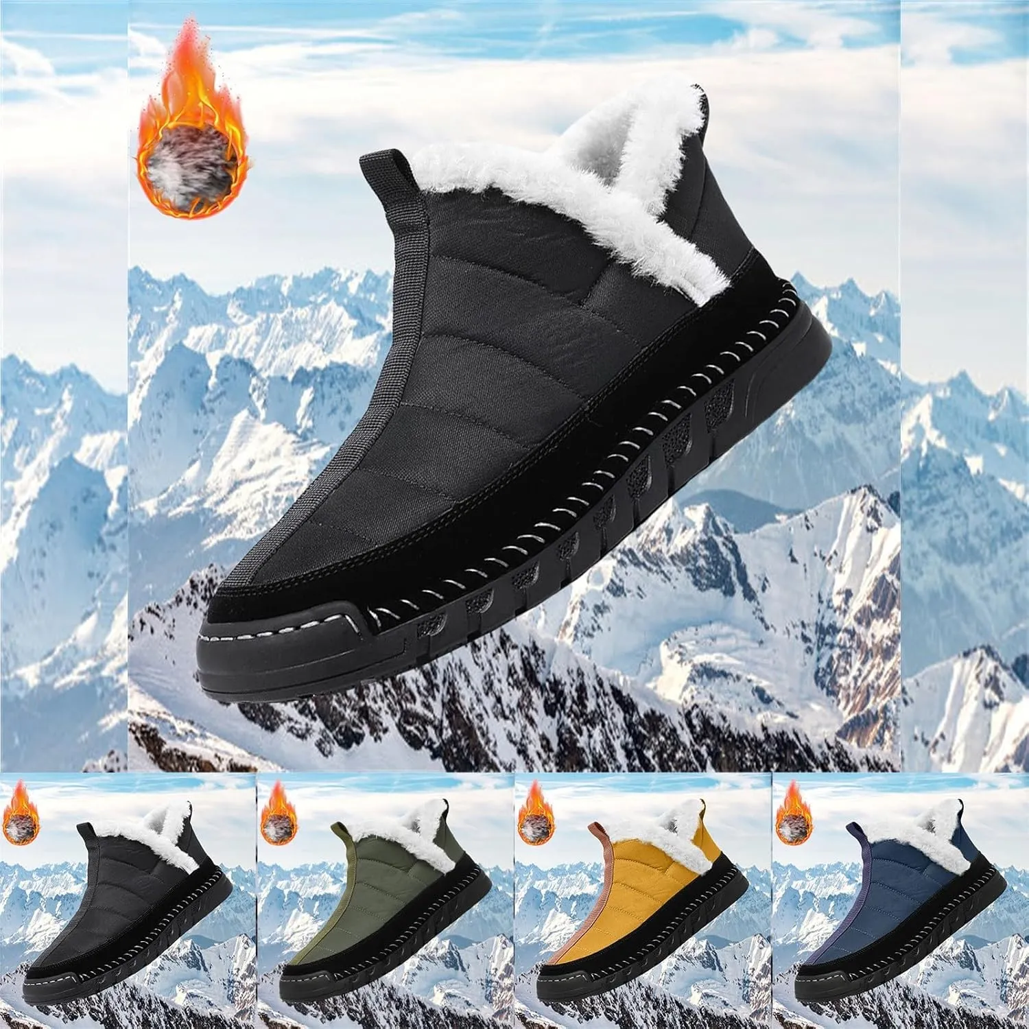 Men's Warm Waterproof Platform Snow Boots Comfort Plush Lined Non Slip Winter Ankle Booties Outdoor Ski Sneakers