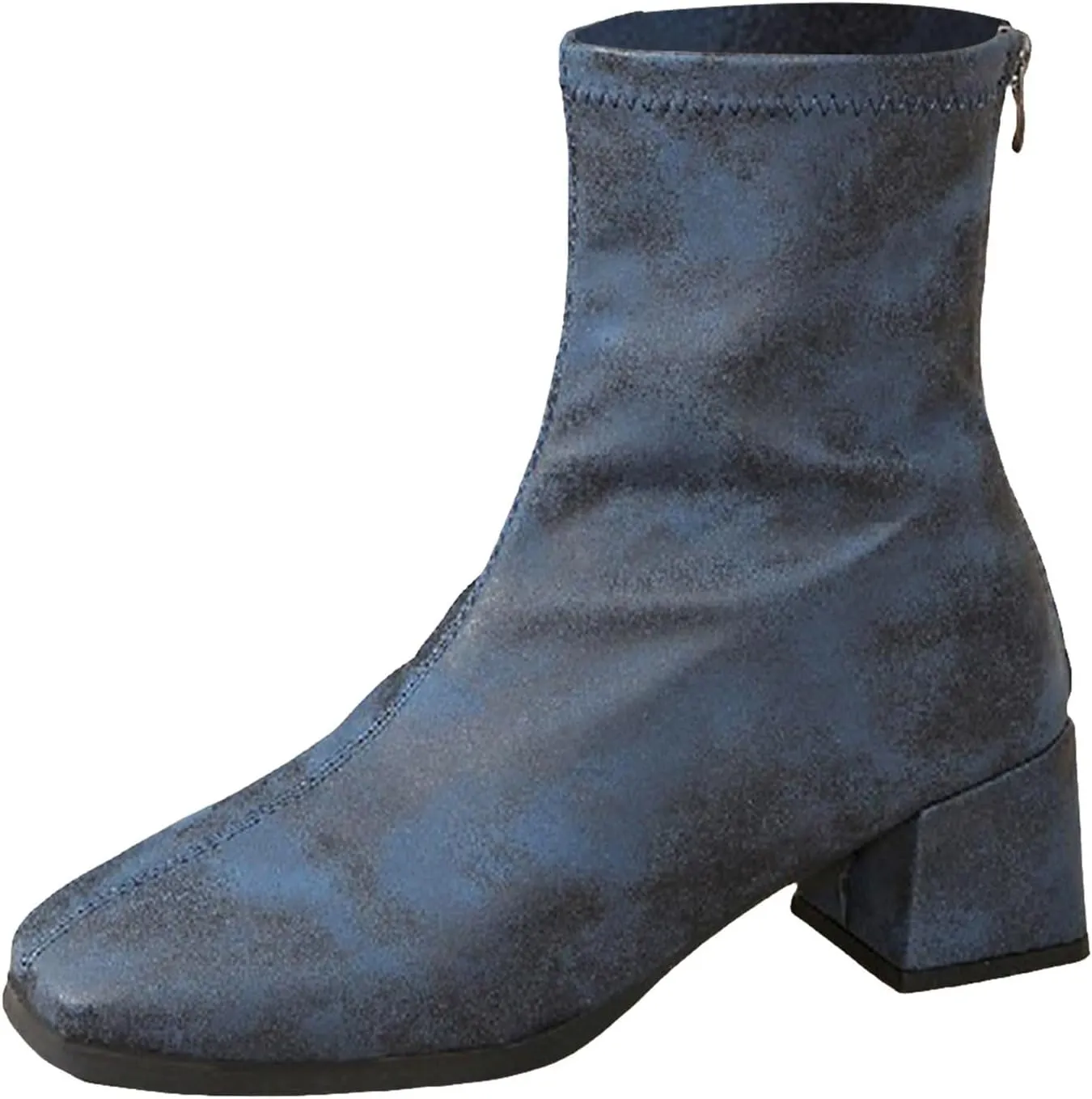 Mid Calf Boots for Women Women's Square Head Thick Heel Back Zipper Thin Short Tube Small Leather Boots High Heels