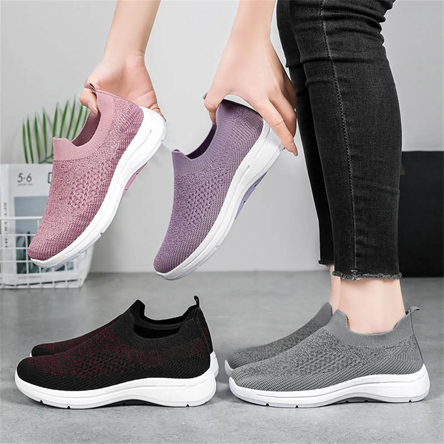 Orthopedic Walking Shoes for Women,2025 New Orthowalkway Womens Shoes,Non-Slip Arch Support Slip on Shoes Woven Orthopedic Breathable Walking Sneaker