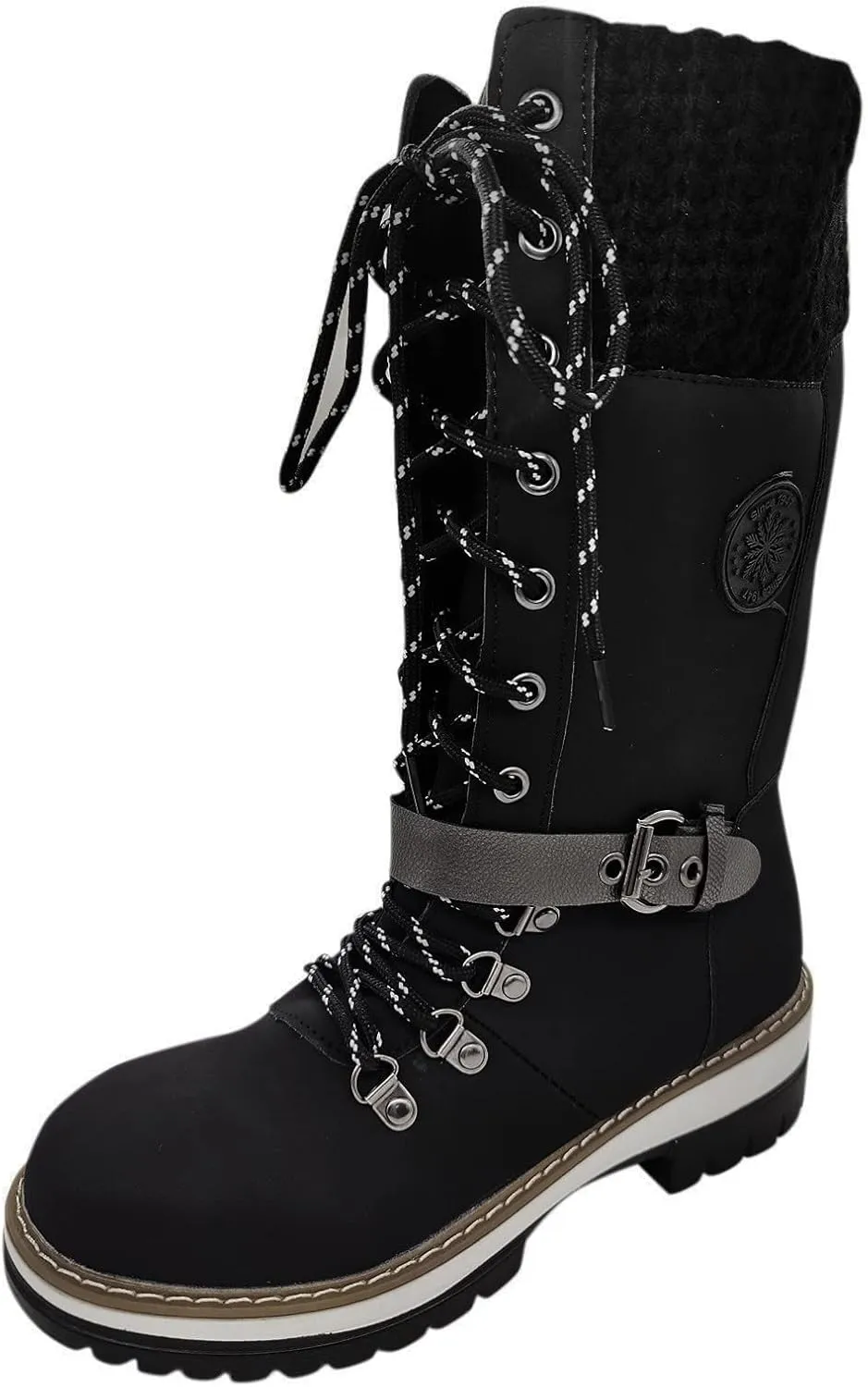 peqiut Combat Boots Womens Square Heel Lace up Booties Mid Calf Boots for Lady Low Chunky Heel Booties Round Toe Combat Shoes
