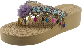peqiut Sandals for Women Platform Bohemian Beach Flip Flops Rhinestone Slippers Womens Sandals