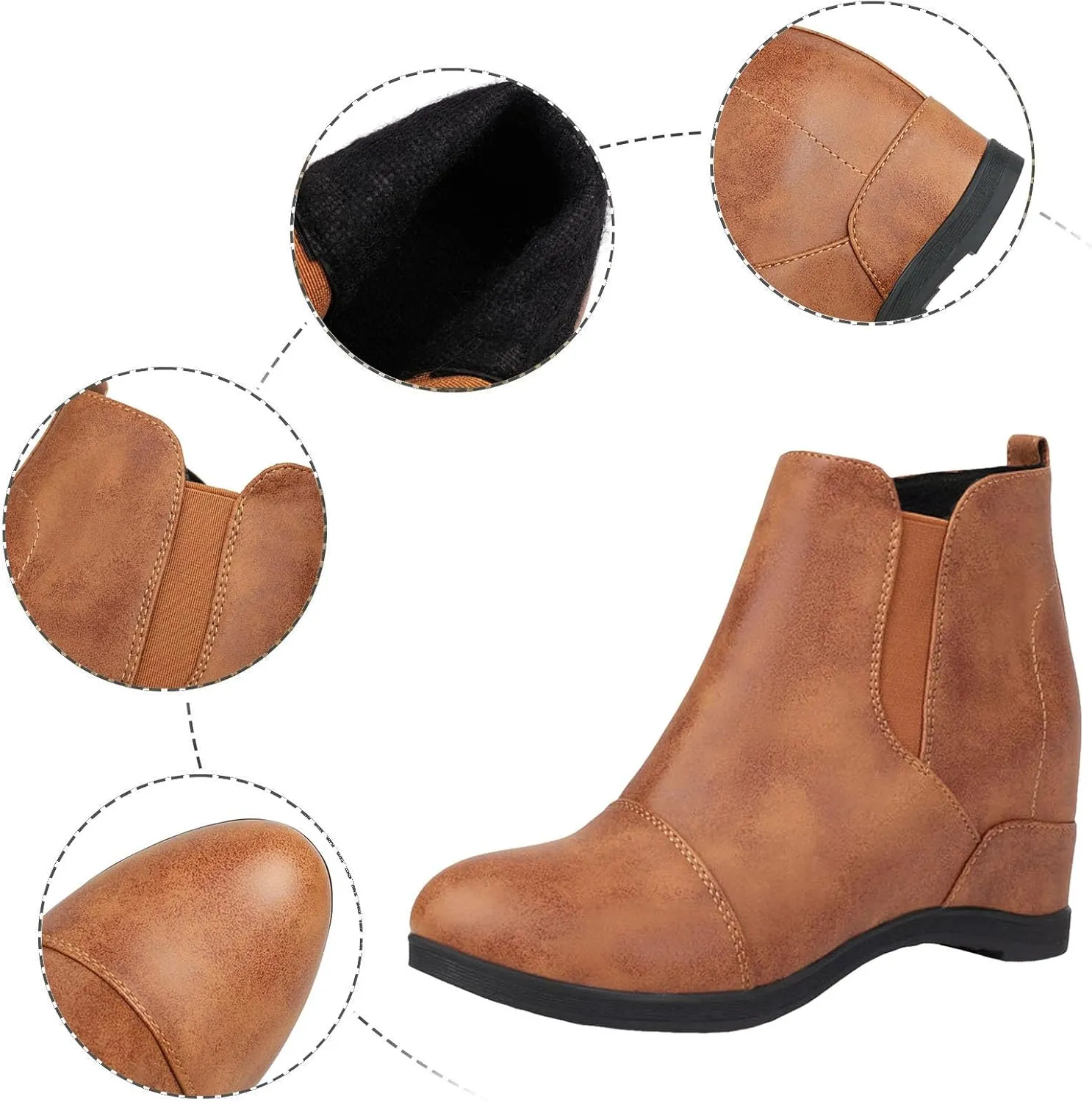Slip On Arch Support Ankle Boots for Women,Stretch Elastic Ankle Slip On Chelsea Ankle Bootie Comfortable Arch Support Casual Winter Fall Comfy Walking Hidden Wedges Shoes