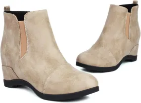 Slip On Arch Support Ankle Boots for Women,Stretch Elastic Ankle Slip On Chelsea Ankle Bootie Comfortable Arch Support Casual Winter Fall Comfy Walking Hidden Wedges Shoes