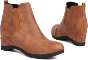 Slip On Arch Support Ankle Boots for Women,Stretch Elastic Ankle Slip On Chelsea Ankle Bootie Comfortable Arch Support Casual Winter Fall Comfy Walking Hidden Wedges Shoes