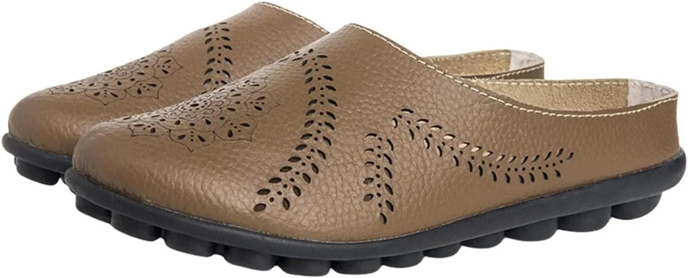 Smoneyful Women's Casual Hollow Breathable Slip On Flats Loafers Comfortable Orthotic Non Slip Softsole Lightweight Round Toe Mules for Summer