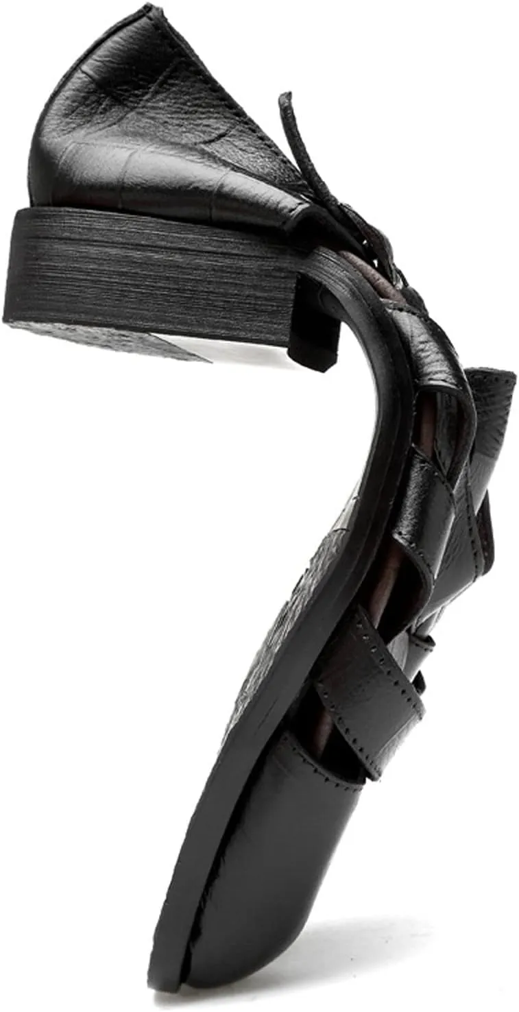 SOLPNOW Men's Cutout Leather Fisherman Sandals,Outdoor Adjustable Closed Toe Summer Leather Loafters Gladiator Sandals