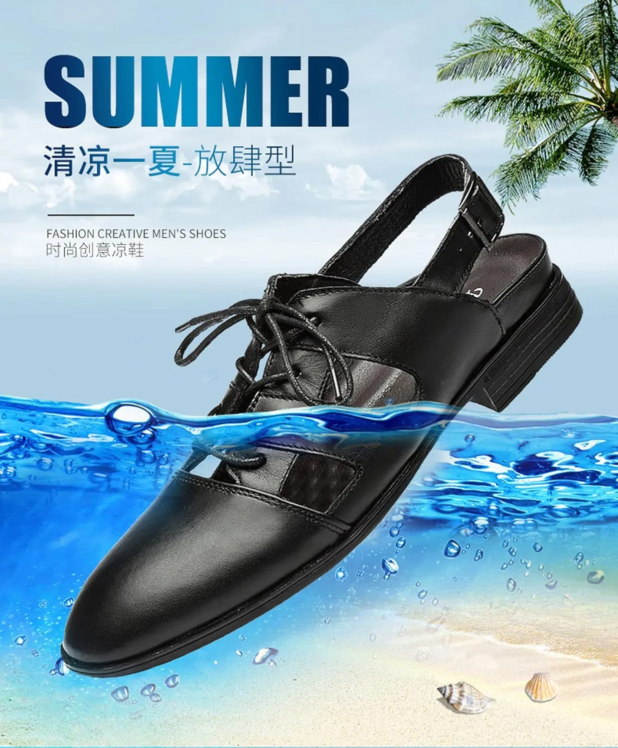 SOLPNOW Men's Cutout Leather Fisherman Sandals,Outdoor Adjustable Closed Toe Summer Leather Loafters Gladiator Sandals