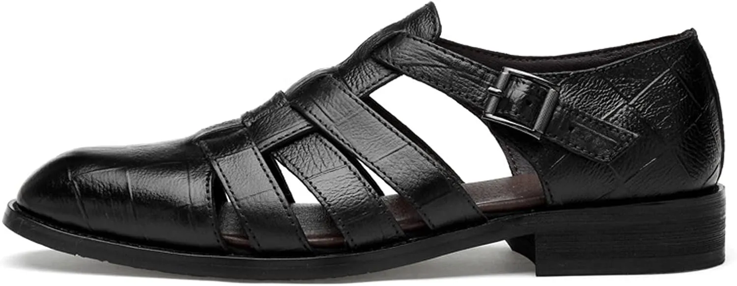 SOLPNOW Men's Cutout Leather Fisherman Sandals,Outdoor Adjustable Closed Toe Summer Leather Loafters Gladiator Sandals