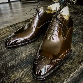 Stylish Handmade Men American Luxury Brogue Toe Dark Brown Leather Shoes, leather shoes