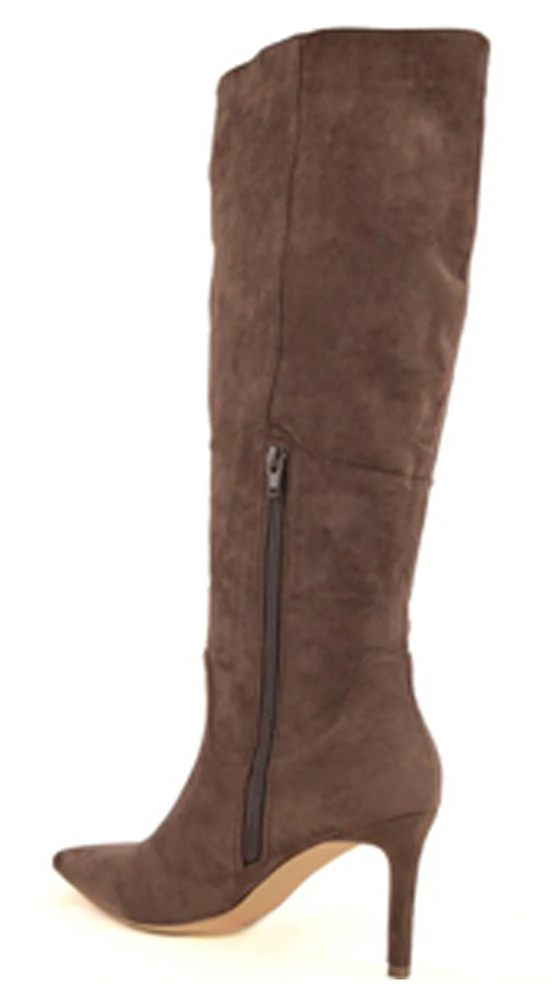 Tassa Faux Suede Pointed Toe Boots - Brown