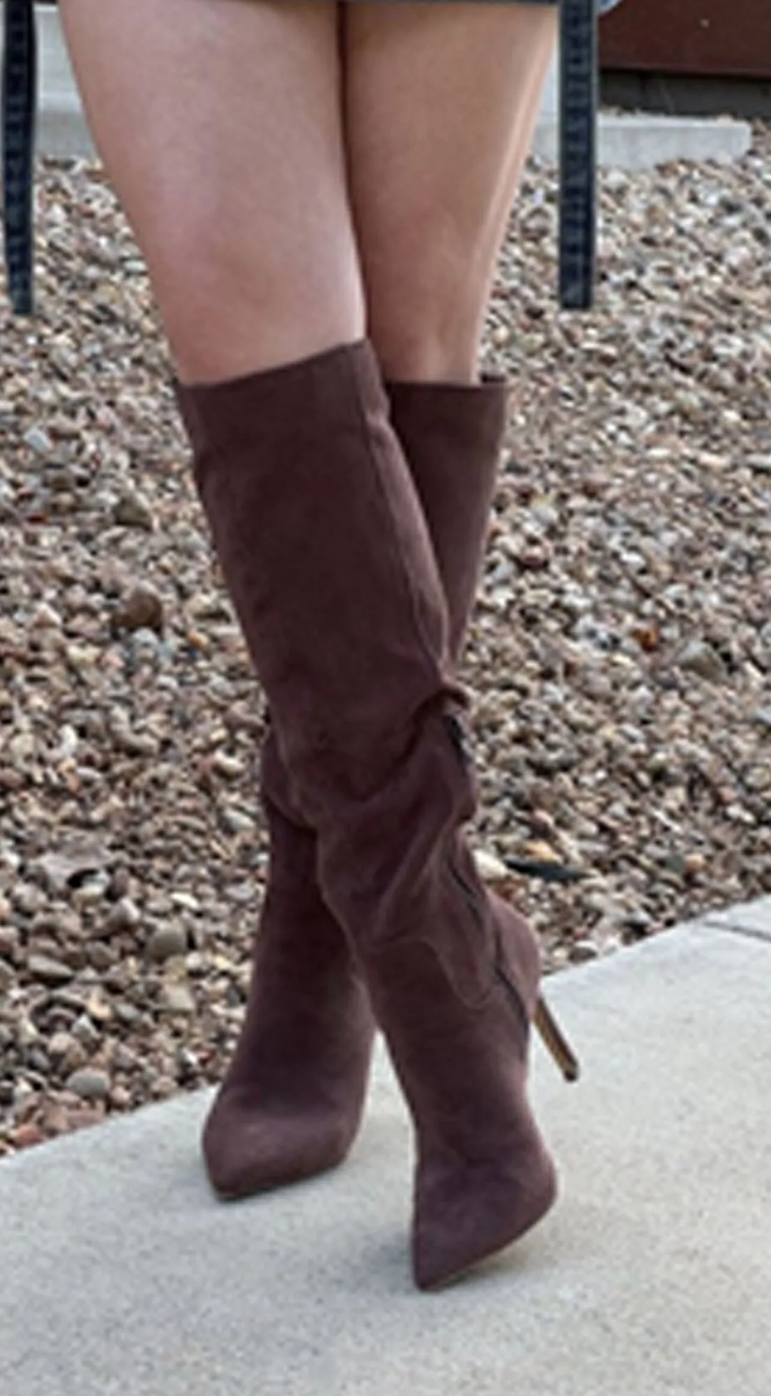 Tassa Faux Suede Pointed Toe Boots - Brown