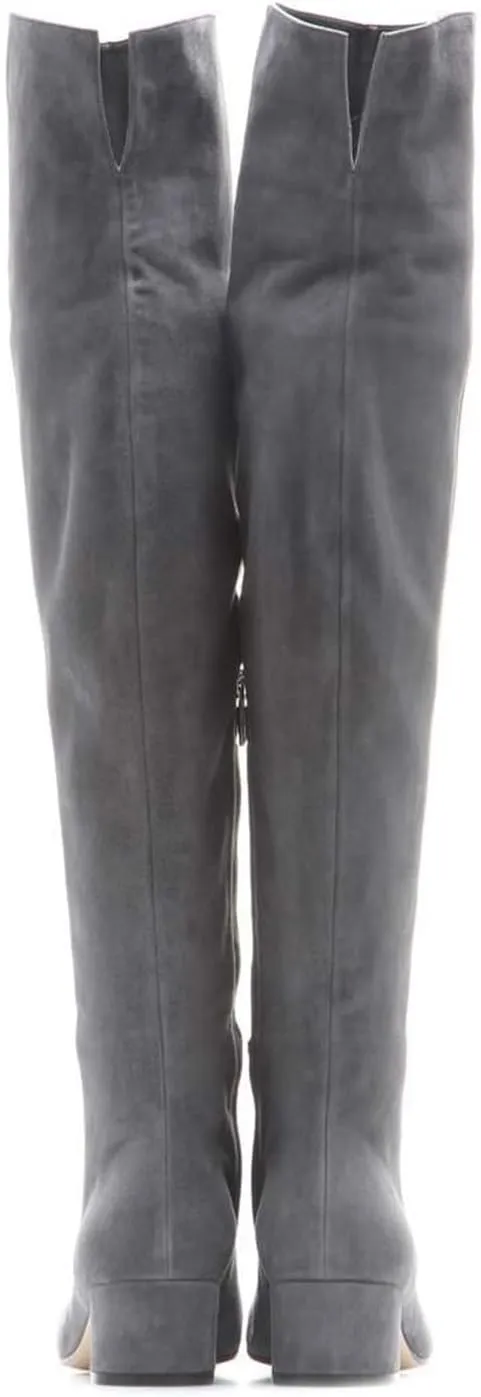 THESHY Women's Suede Over The Knee Boots Round Toe Chunky Heel Thigh High Boot Winter Comfort Wide Calf Tall Bootie Fashion Dress Shoes