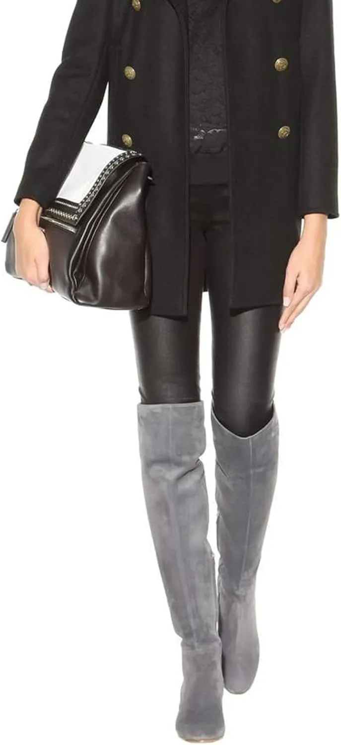 THESHY Women's Suede Over The Knee Boots Round Toe Chunky Heel Thigh High Boot Winter Comfort Wide Calf Tall Bootie Fashion Dress Shoes