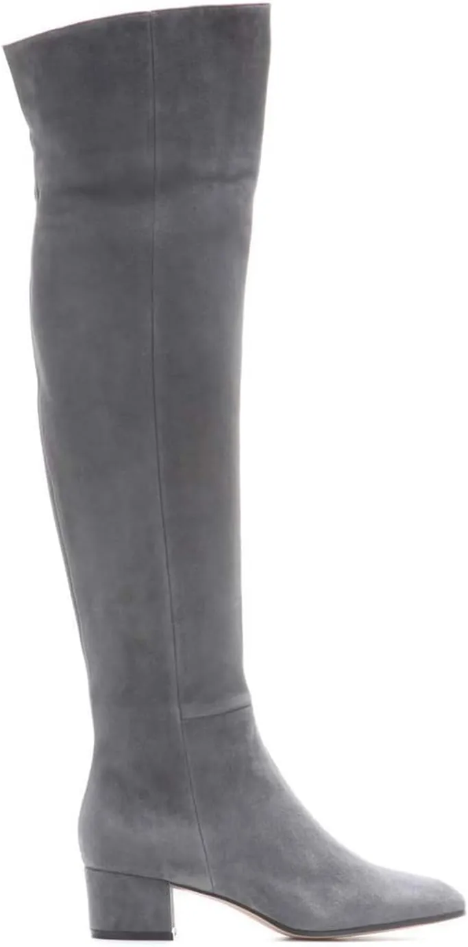 THESHY Women's Suede Over The Knee Boots Round Toe Chunky Heel Thigh High Boot Winter Comfort Wide Calf Tall Bootie Fashion Dress Shoes