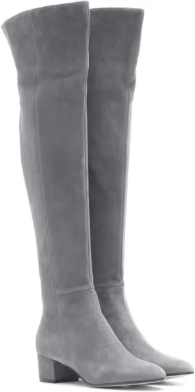 THESHY Women's Suede Over The Knee Boots Round Toe Chunky Heel Thigh High Boot Winter Comfort Wide Calf Tall Bootie Fashion Dress Shoes
