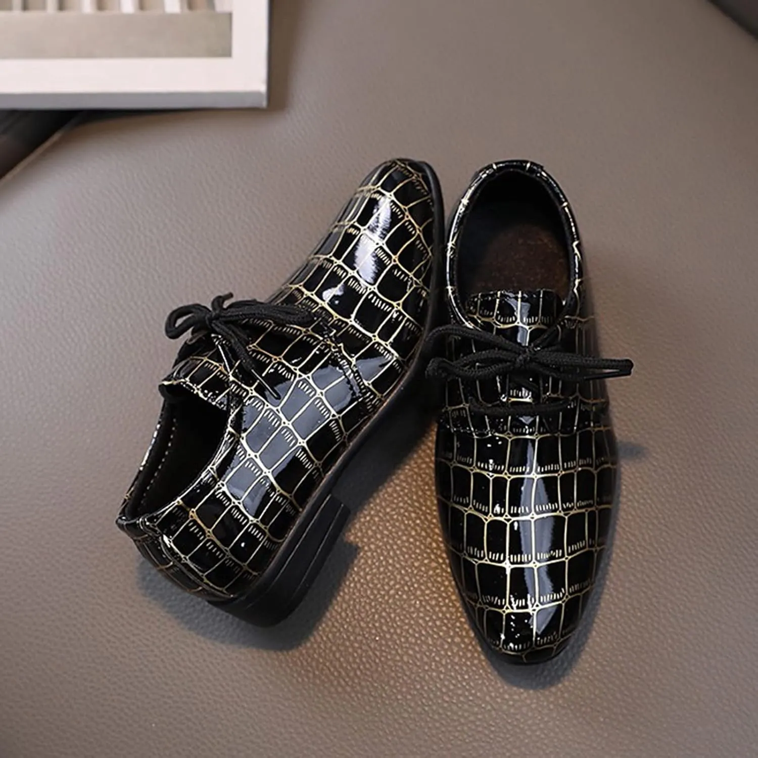 Toddler Casual Shoes Fashion All Seasons Boys Leather Shoes Pointed Toe Low Heel Leather Grain Boys Round Toe Shoes