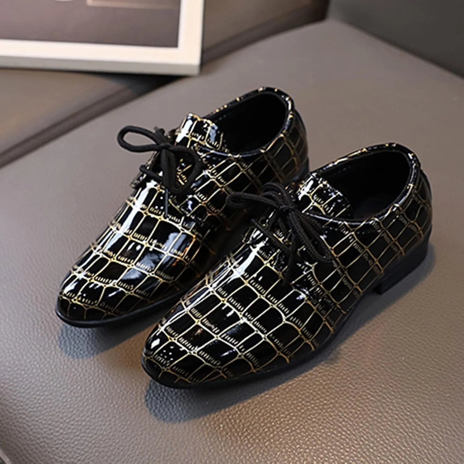 Toddler Casual Shoes Fashion All Seasons Boys Leather Shoes Pointed Toe Low Heel Leather Grain Boys Round Toe Shoes