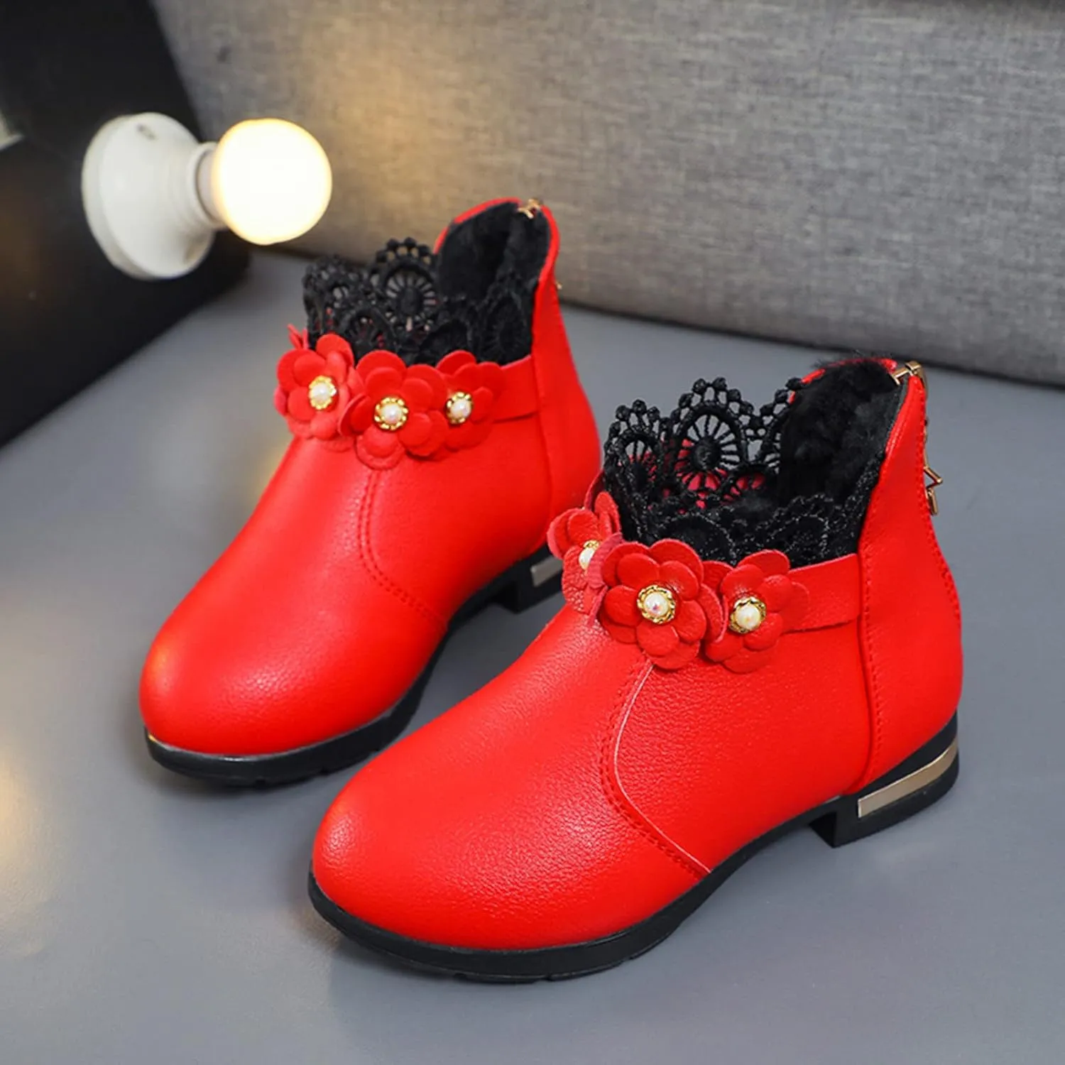 Toddler Single Shoes Girls Shoes Fashion Ankle Boots Kids Low Heel Cute Warm Snow Boots