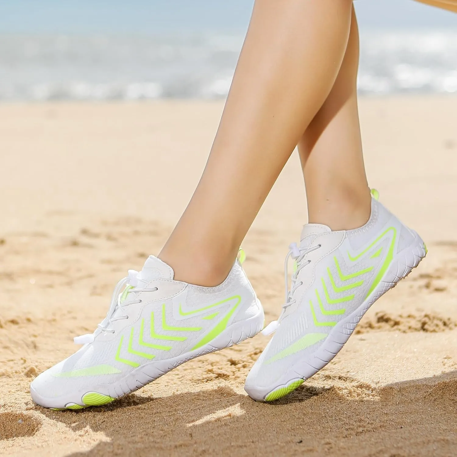 Water Shoes Men Women Quick-Dry Swim Lake Kayaking Shoes Beach Non Slip Surfing Wading Pool Summer Breathable Barefoot Shoe with Adjustable Lace and Cushion Sole Comfy Vacation Travel Shoe
