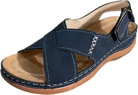 Women Comfortable Wedge Sandals Summer Dressy Orthopedic Open Toe All-Match Shoes Soft Leather Slip On Sandals Fashion Cross Strappy with Adjustable Back Ankle Strap Sandal