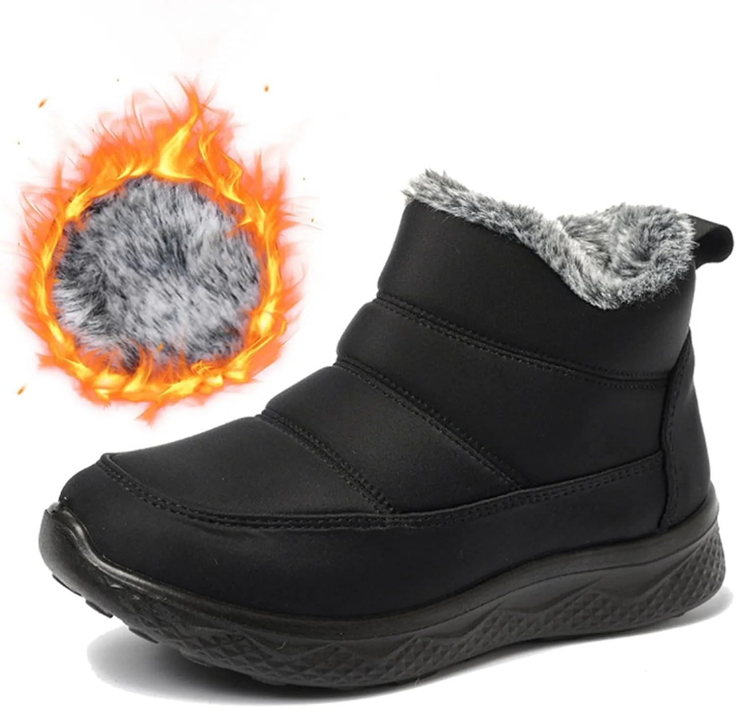 Womens Ankle Snow Boots Black Lace Up Waterproof Hiking Boots For Women Winter Plush Lined Boots With Side Zipper