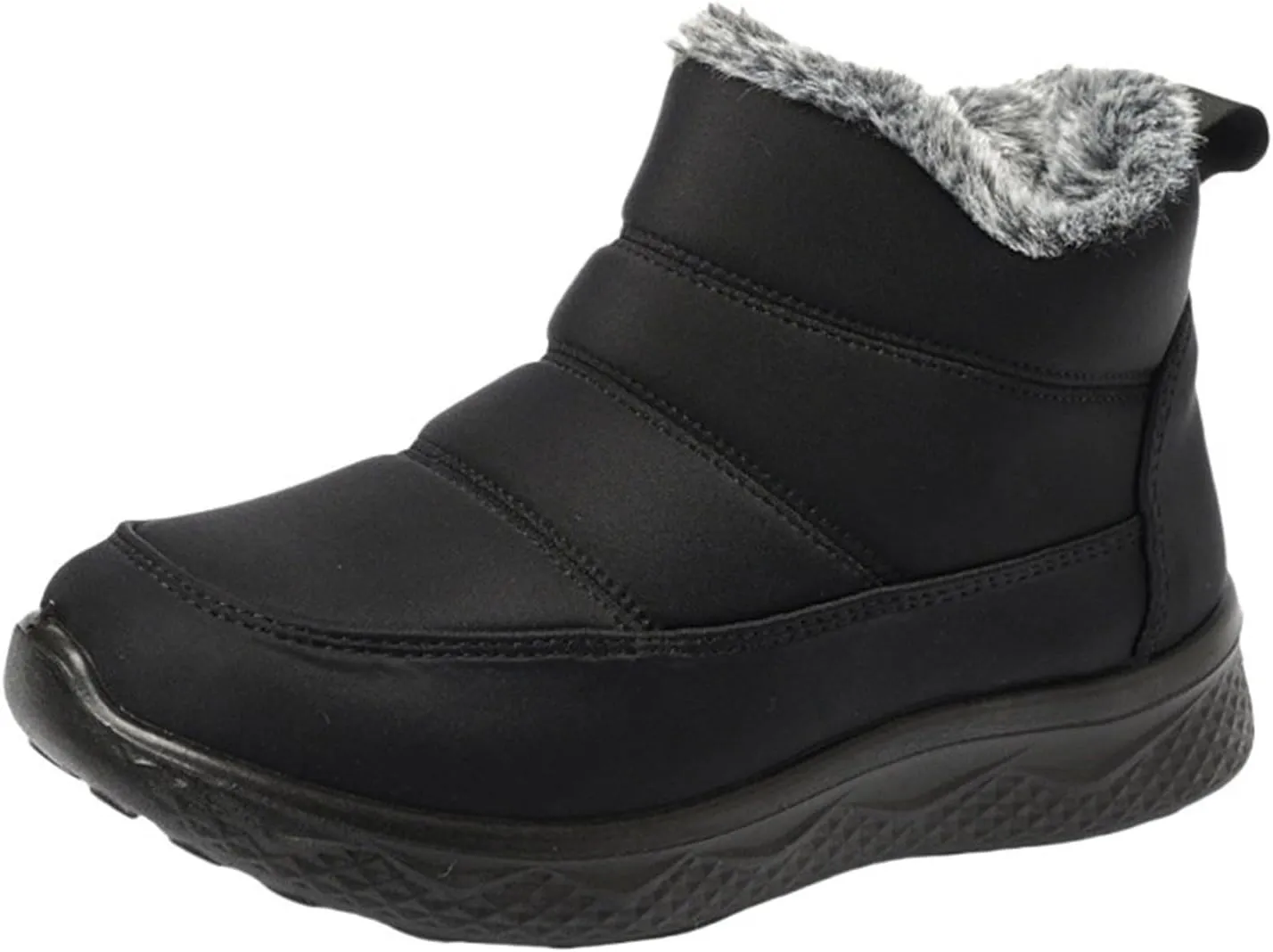Womens Ankle Snow Boots Black Lace Up Waterproof Hiking Boots For Women Winter Plush Lined Boots With Side Zipper