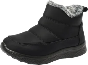Womens Ankle Snow Boots Black Lace Up Waterproof Hiking Boots For Women Winter Plush Lined Boots With Side Zipper