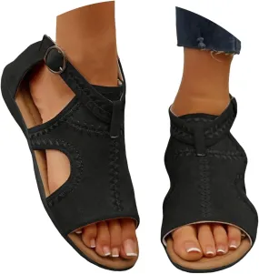 Women's Fashion Flat Sandals 2025 Spring Summer Casual Open Toe Solid Color Hollow Out Sandals Casual Comfortable Lightweight Mules Adjustable Slide Walking Shoes for Daily Wear