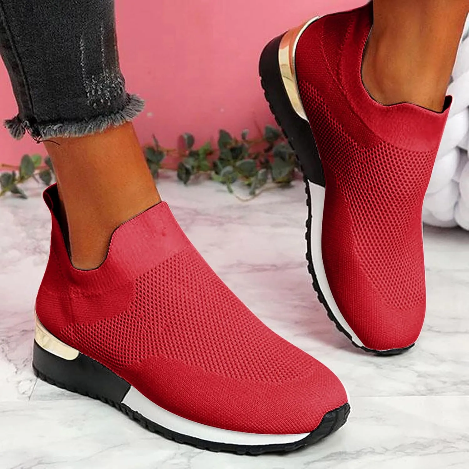 Women's Fashion Sneaker Non Slip Breathable Lightweight Comfortable Lace Up Mens Walking Shoes Wide Width Black Platform Loafers Women Women's Wide Width Sneakers