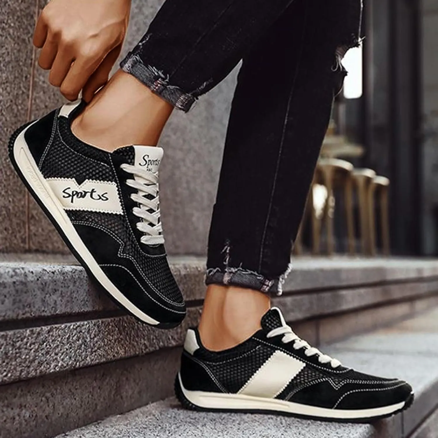 Women's Fashion Sneakers Trendy Lace Up Tennis Shoes Retro Trainers Casual Running Shoes Low Top Walking Sneaker