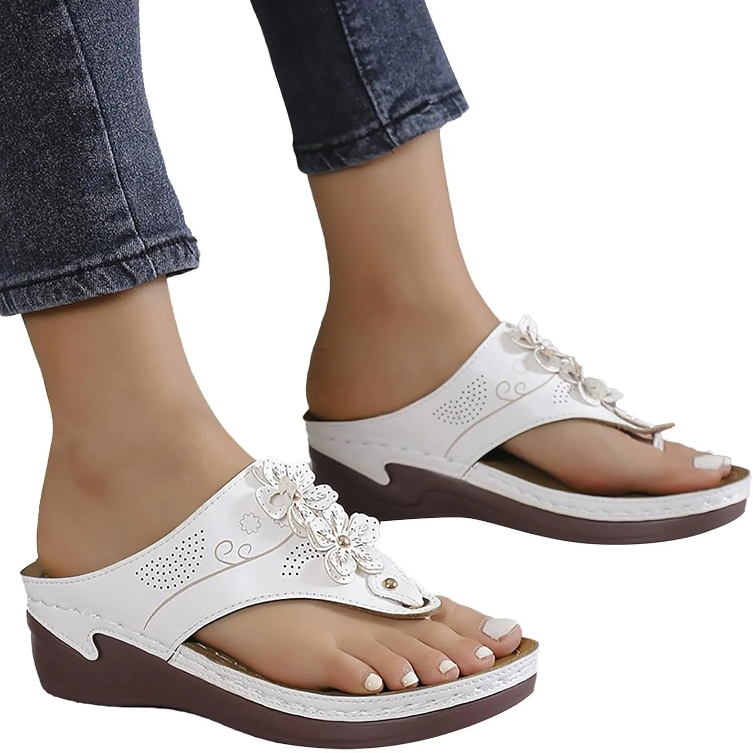 Womens Flip Flops Ladies Yoga Mat Comfortable Walking Thong Sandals Summer Beach Walking Wedge Slip On Slippers for Plantar Fasciitis Indoor Outdoor