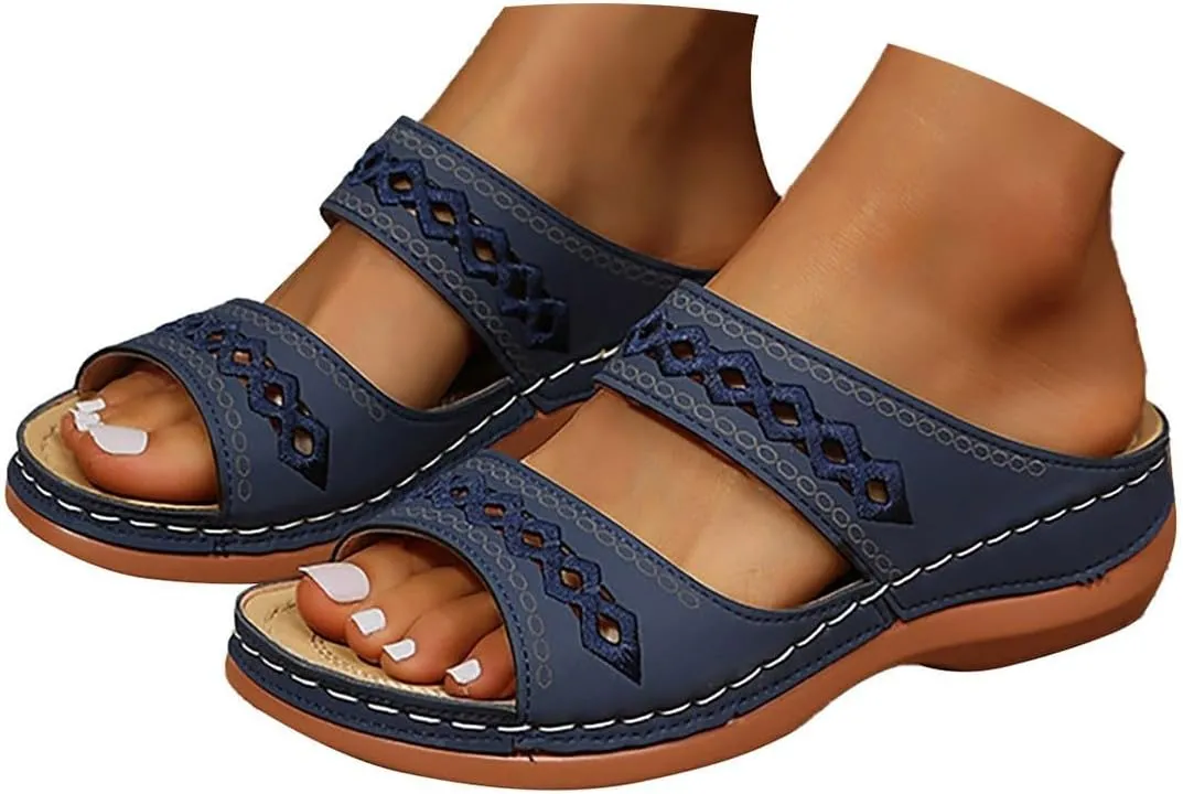 Womens Orthopedic Sandals Wide Width,Slip On Wedge Sandals for Women Arch Support Slides Lightweight Beach Sandals