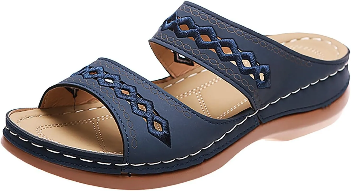 Womens Orthopedic Sandals Wide Width,Slip On Wedge Sandals for Women Arch Support Slides Lightweight Beach Sandals