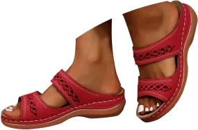 Womens Orthopedic Sandals Wide Width,Slip On Wedge Sandals for Women Arch Support Slides Lightweight Beach Sandals