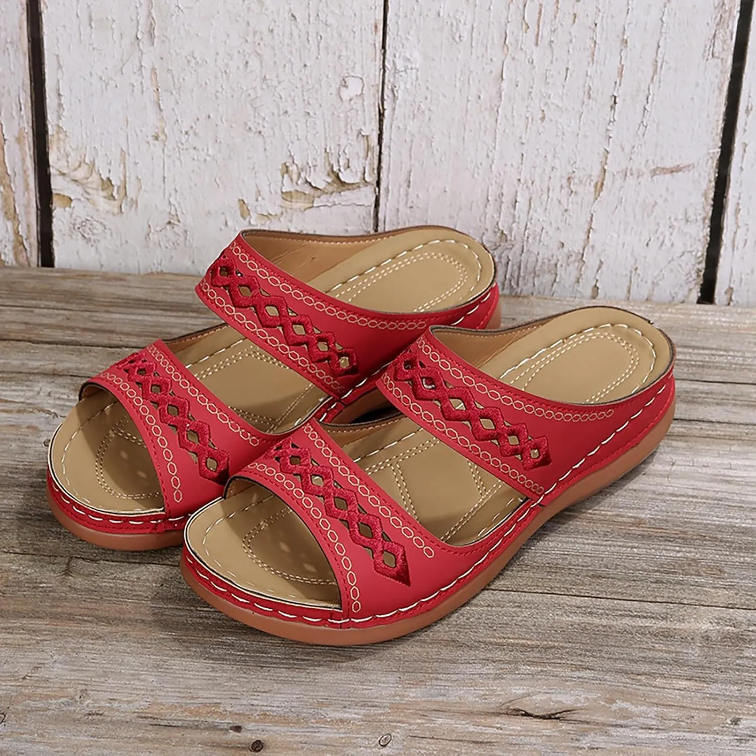 Womens Orthopedic Sandals Wide Width,Slip On Wedge Sandals for Women Arch Support Slides Lightweight Beach Sandals