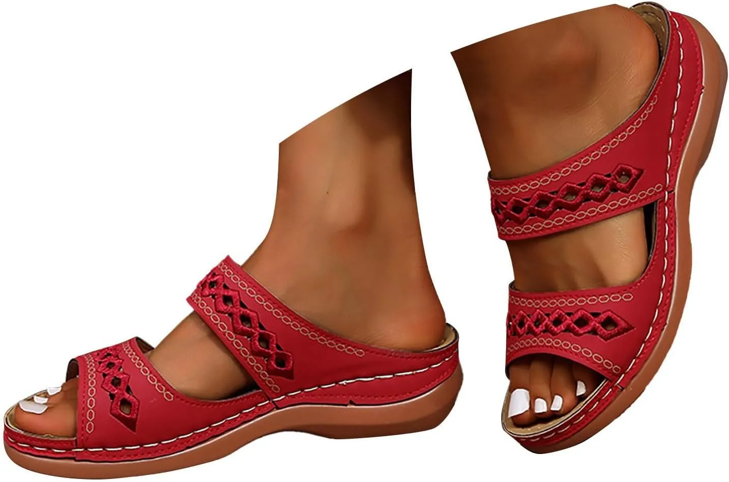 Womens Orthopedic Sandals Wide Width,Slip On Wedge Sandals for Women Arch Support Slides Lightweight Beach Sandals