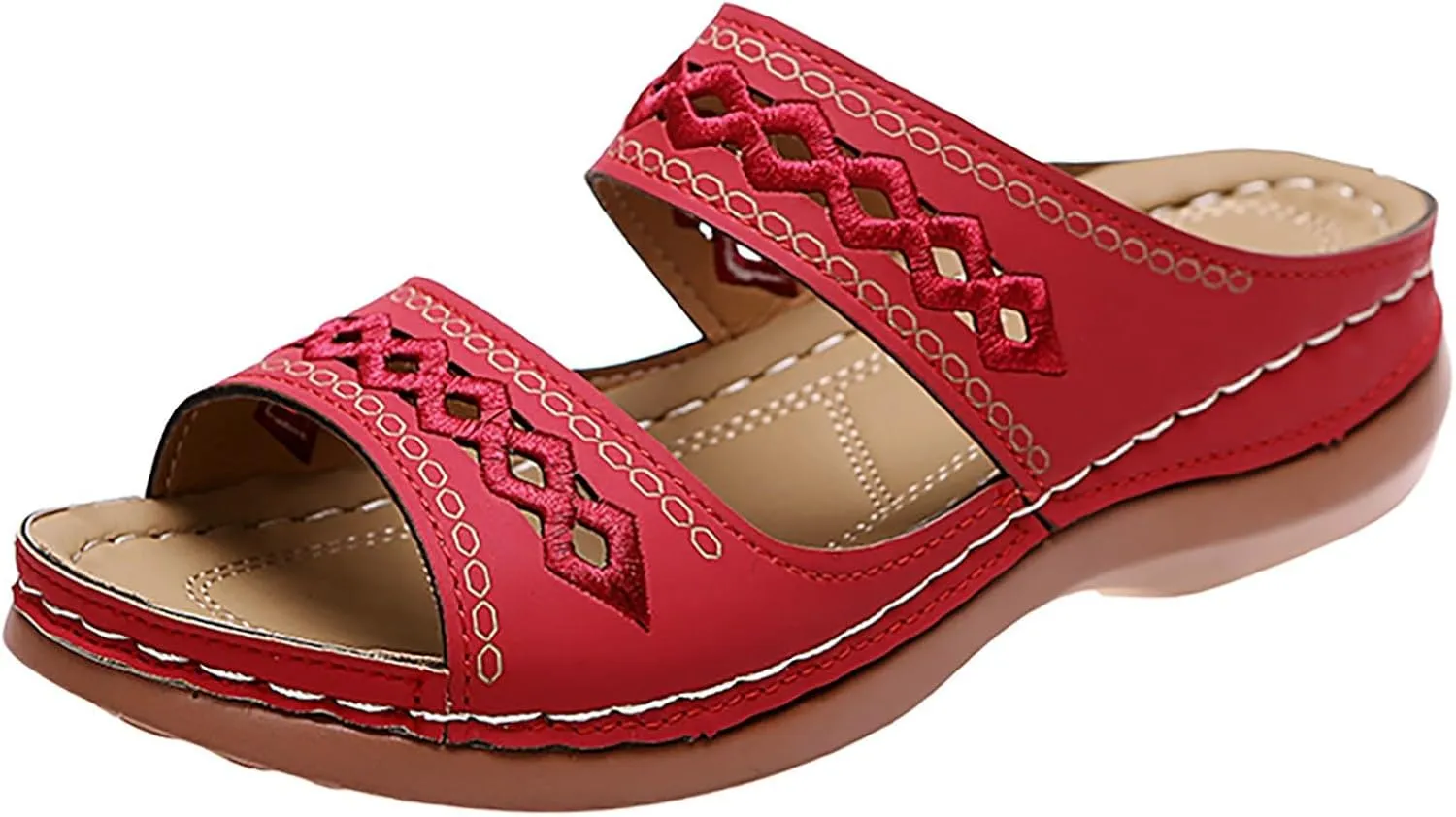 Womens Orthopedic Sandals Wide Width,Slip On Wedge Sandals for Women Arch Support Slides Lightweight Beach Sandals