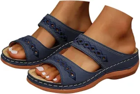 Womens Orthopedic Sandals Wide Width,Slip On Wedge Sandals for Women Arch Support Slides Lightweight Beach Sandals