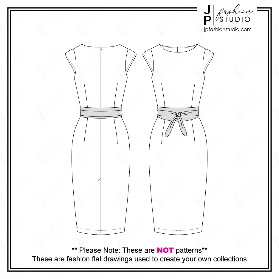 Women's Pencil Dresses Fashion Flat Sketches (2 Styles) / Fashion Technical Drawings / Fashion CAD Design / Vector Templates for Adobe Illustrator