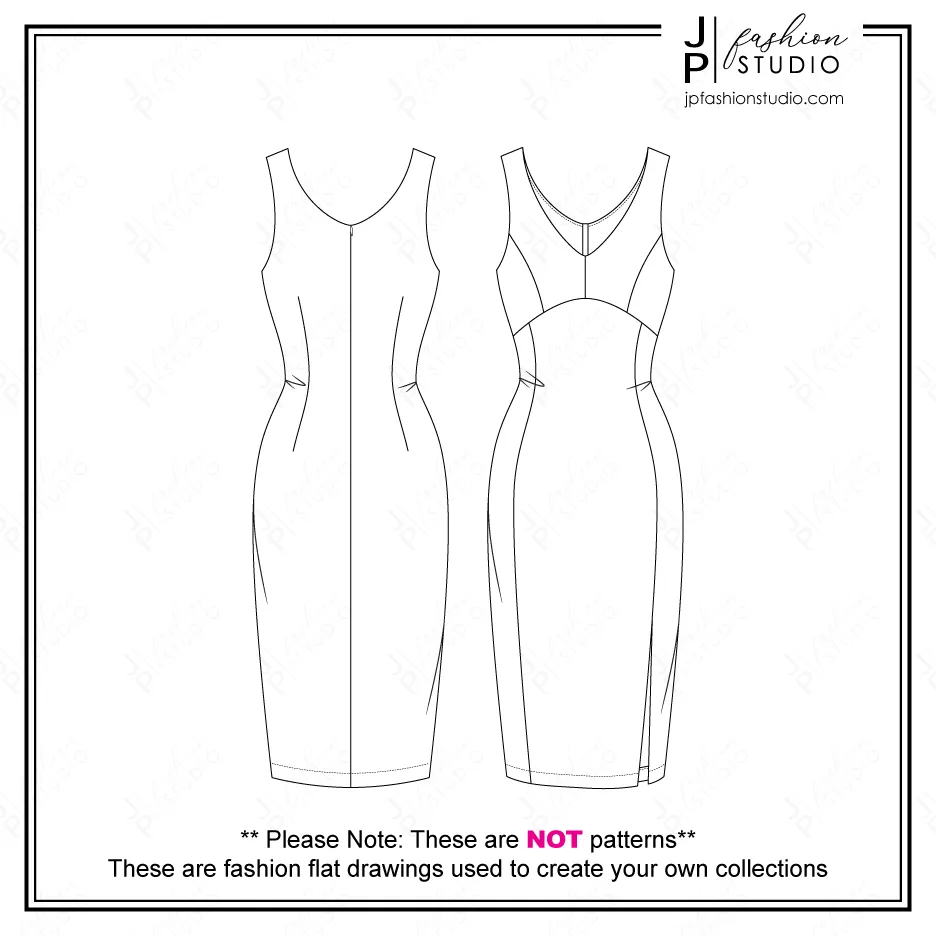 Women's Pencil Dresses Fashion Flat Sketches (2 Styles) / Fashion Technical Drawings / Fashion CAD Design / Vector Templates for Adobe Illustrator