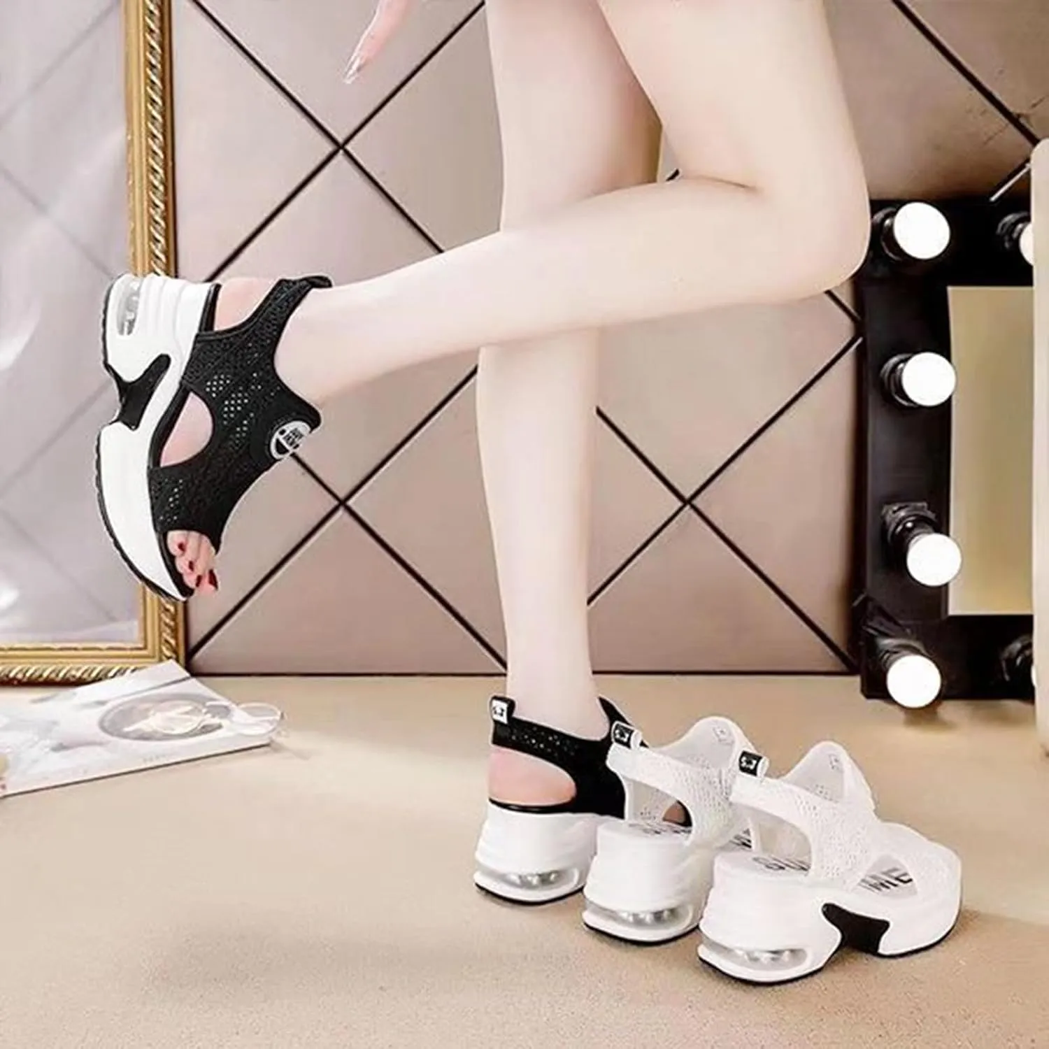 Women's Platform & Wedge Sandals Open Toe Mesh Strappy Slingback Outdoor Sport Walking Wedge Sandals Summer Dress Shoes Slip on Comfortable Beach Sandals