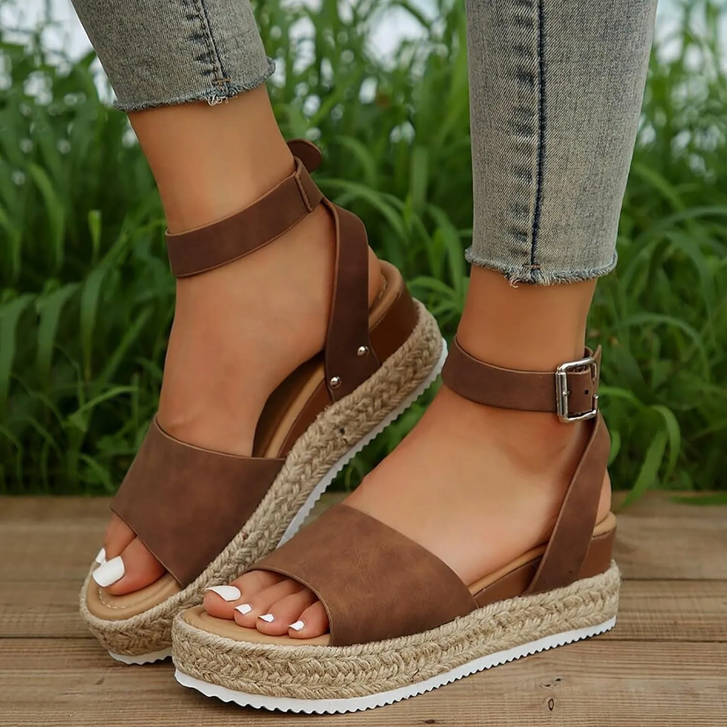 Womens Sandals Comfortable Cushion Open Toe Ankle Strap Wedge Shoes Platform Sandals for Women