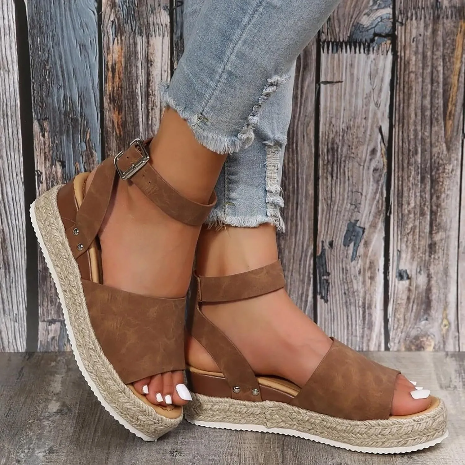 Womens Sandals Comfortable Cushion Open Toe Ankle Strap Wedge Shoes Platform Sandals for Women