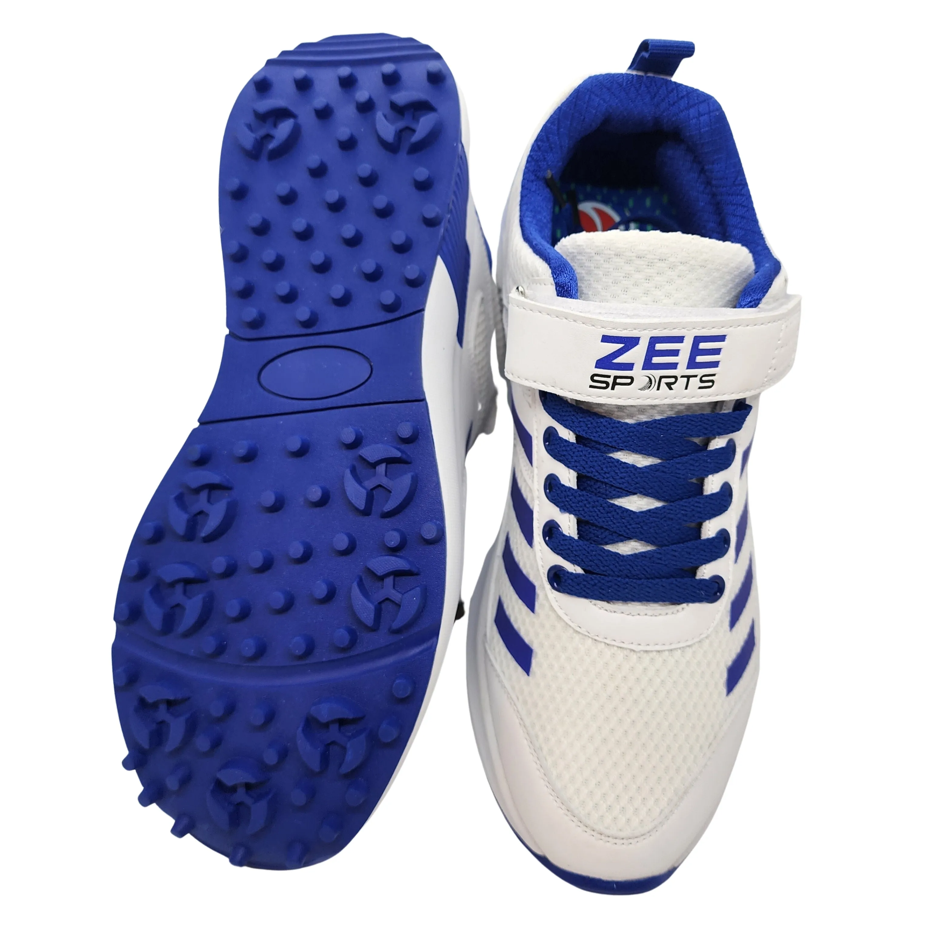 Zee Sports Cricket Shoe Allrounder Rubber Spikes With Additional Gel Non Slip Insoles - Blue